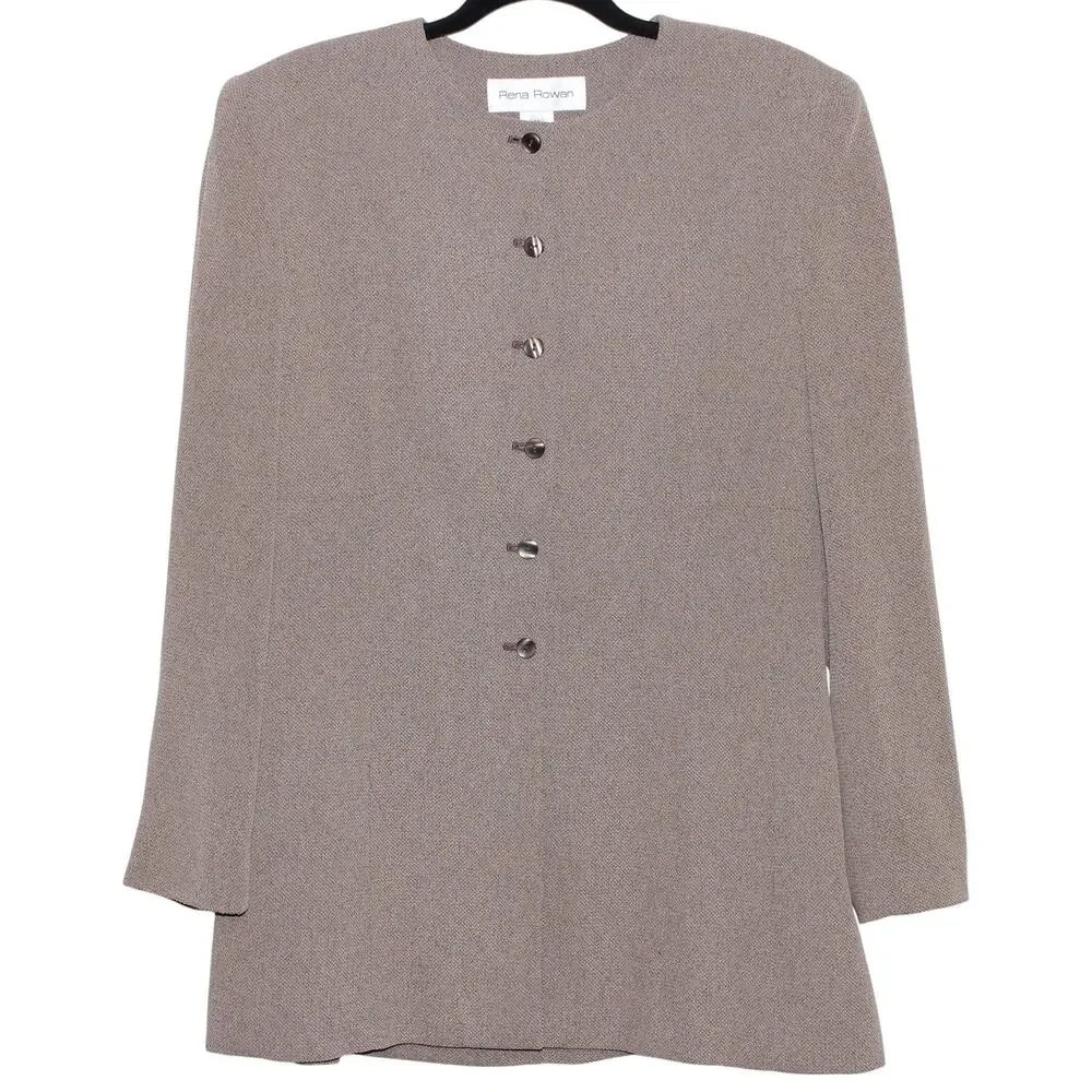 Vintage Rena Rowen Taupe Brown Blazer Jacket Size 14